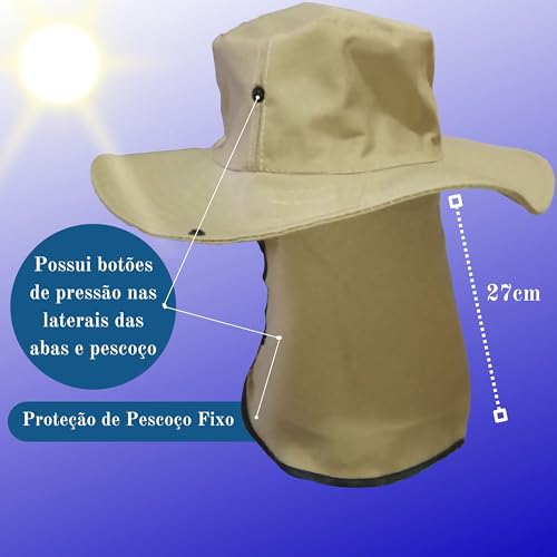 Chapéu Pescador Australiano Passeio Praia Trabalho Protege do Sol Pescoço (BEGE)