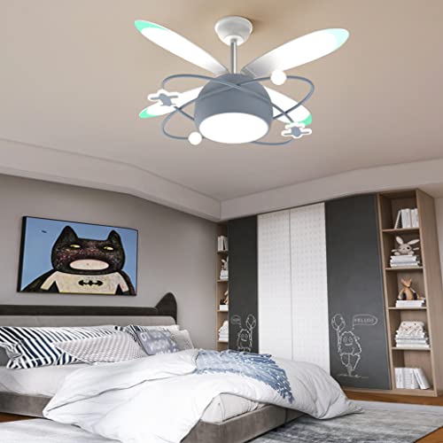 Lámpara de ventilador de techo infantil gris moderna para el dormitorio integrado 3