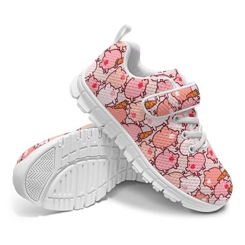 Little Kid Boys Girls Tennis Shoes Kids Slip on Running Sneakers Wide Casual Barefoot Shoes Pink Pig Pattern（White Sole）4
