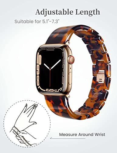 Luroza Cute Resin Watch Band Compatible With Apple Watch Band 38Mm 40Mm 41Mm 42Mm 44Mm 45Mm 49Mm Tortoise Shell Watch Band Bracelet With Adjustable Links Stainless Steel Buckle For Caramel Pink Iwatch Band Series Se Series 8 7 Ultra 6 5 4 3 2 1 For Women #TOP3