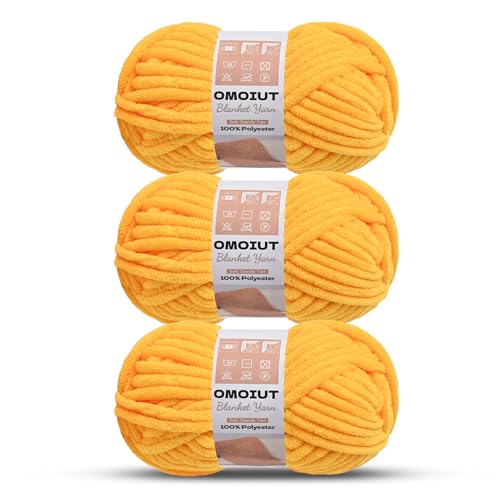 Image of 3 Pack of Golden Yellow Chunky Chenille Yarn for Crocheting, Soft Baby Blanket Yarn, Chunky Knit Blanket Crochet Yarn, #7 Super Bulky, 10.6oz /164 yds Fluffy Velvet Amigurumi Yarn