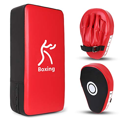 Odoland 2-In-1 Punching Mitts Kick Pack Set, Boxing Mitts Focus Pads, Taewondo Kick Pad, Great for Boxing, Kickboxing, Karate, Muay Thai, MMA Training