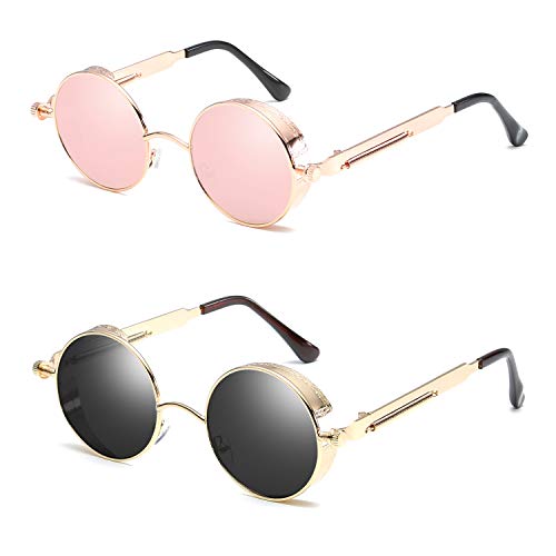 Image of PROUDDEMON Retro Gothic Steampunk Sunglasses for Women Men Round Lens Metal Frame