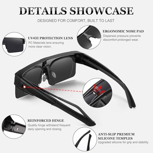 Image of HAOLOTA Fit Over Glasses Sunglasses for Men, Wrap Around Sunglasses for Driving Cycling Outdoors UV Protection