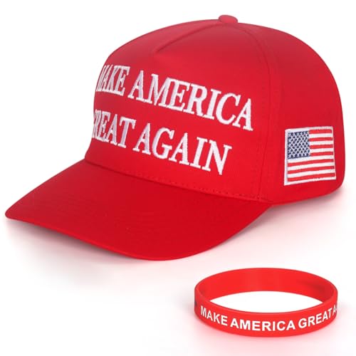 Sumyer Donald Trump MAGA HAT - Make America Great Again Baseball Cap - Trump Merchandise Hat 2024 with Wristband for Men Women Adjustable for Outdoor 45-47 Red rot L