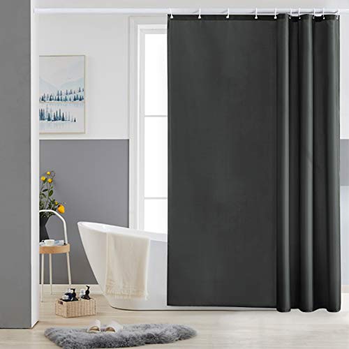 Furlinic Schmaler Duschvorhang für Dusche & Badewanne, Badvorhang Textil aus Polyester Stoff schimmelresistent Wasserabweisend & Waschbar, Dunkelgrau 150x200 mit 10 Duschvorhangringen.
