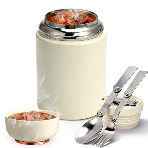 Juome Thermo for Hot Food, 18oz Soup Thermo Lunch Box for Adults (Beige)