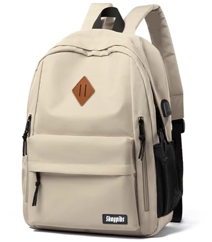 Backpack for School, Beige Backpack for Teen Boys Girls, Classic College Middle High School Backpack Lightweight School Bag for Women Men, Simple Daypack Bookbag, Mochilas Escolares para