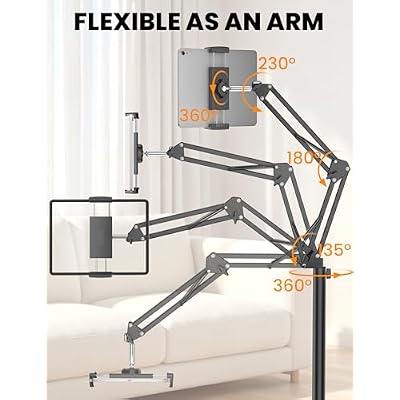 Tablet Floor Stand, 360-Degree Rotatable Metal Tablet Holder Stand, Adjustable Height and Angle iPad Stand,Universal Tablet Holder for iPad/Phone/Kindle/Tabs/E-Readers and all 4.7~12.9 Screen Devices