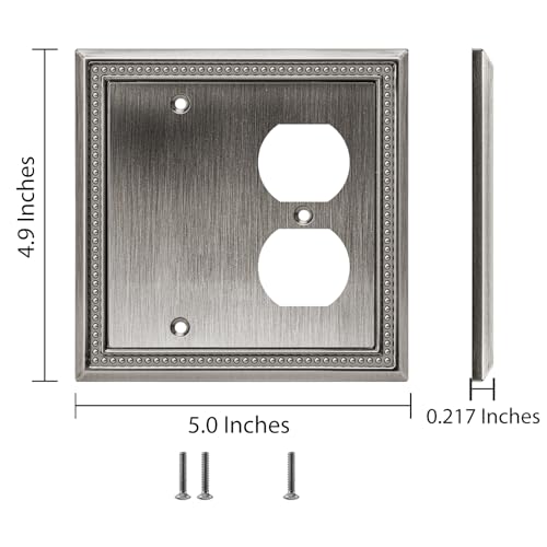 Image of Henne Bery Sunken Pearls Heavy Duty Decorative Wall Plate Switch Plate Outlet Cover (Blank /Duplex, Heirloom Silver)