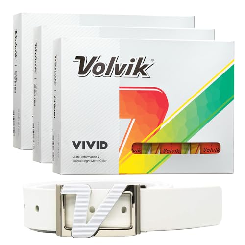 New Volvik Vivid Multi-Performance and 3-Piece Construction Unique Bright Matte Color Finish Golf Ball. 3 Dozen (Orange) with 100% Genuine Italian Leather Belt, White