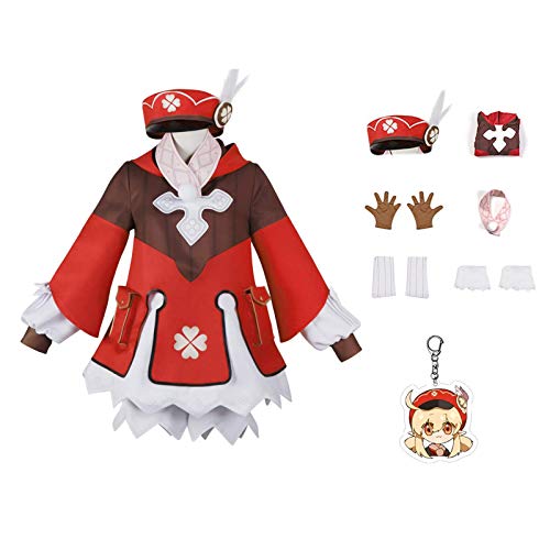 ZSTO Klee Costume With Hat,Game Genshin Impact Cosplay Dress Uniform Full Outfit Keychain Accessories (L)