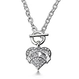 Inspired Silver - Prom 2016 - Silver Toggle Necklace for Women - Pave Heart Pendant Necklace Jewelry Gift with Cubic Zirconia - Women's Necklace Charm with Toggle Clasp
