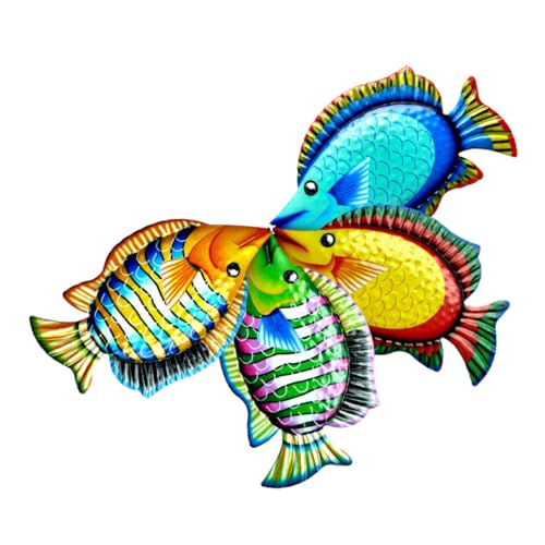 YARNOW 1 Juego Decoración De Pared De Peces Escultura De Peces Metálicos Adorno De Pared De Peces Cuerda De Amarre Azul Cordón Decoración De Peces De Colores Planchar 4 Piezas