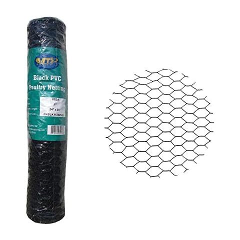 MTB PVC Hexagonal Poultry Netting Chicken Wire 24" x25' x 1" Mesh 20GA Black Cover