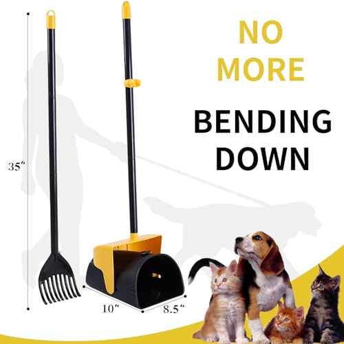 Image of ienjoyed Pooper Scooper Large Swivel Bin & Rake with 160 Waste Bags,Heavy Duty Dog Pooper Scooper with Bag Attachment for Dogs, Long Handle Poop Scooper with Lid for Yard, Grass, Gravel(Yellow)