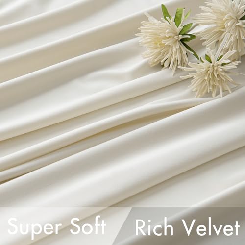 Image of MIULEE Velvet Curtains 52x90 inches 2 Panels Ivory Room Darkening Curtains | Luxury, Bedroom Living Room, Thermal Insulated, Super Soft Window Drapes, Rod Pocket & Back Tab