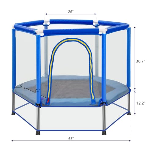 Merax 55" Mini Trampoline for Kids, 4.5FT Indoor Outdoor Toddler Trampoline with Safety Enclosure Net and Pit Balls Baby Small Trampoline Birthday Gifts for Girl and Boy Age 3 Months and up,Blue