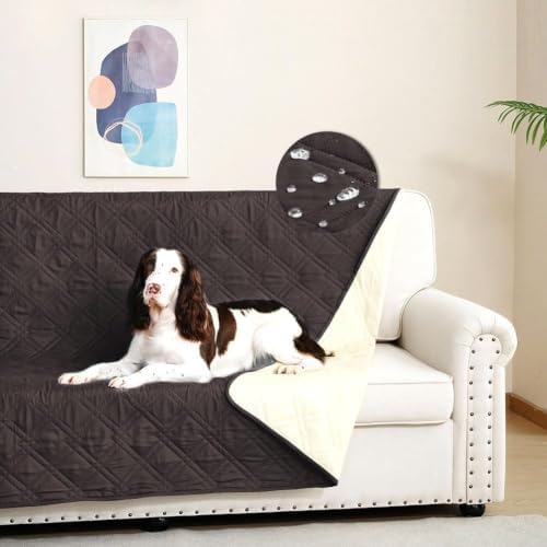 DUJUIKE Wasserdichter Sofabezug für Hunde, 100% wasserdichte Hundedecke, Sofaschutz, Bettdecke mit Antirutschpartikeln, Möbelschutz für Hunde, Katzen und Haustiere (Kaffee, 132-208