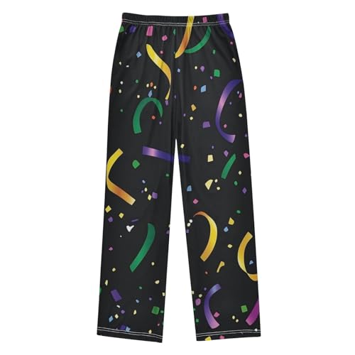 ZZXXB Mardi Gras Confetti Print Boys Long Pants Soft Trousers Elastic Waist Kids Lounge Bottoms with Pockets S-XL2