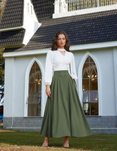 Scarlet Darkness Long Skirts for Women Maxi High Waisted A Line Skirt Renaissance Skirt with Pocket Olive Green S — view 2