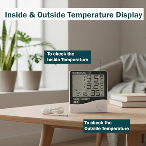Image of AERYS HTC-2 Digital Hygrometer Thermo-Meter Humidity Meter with Alarm Clock LCD Display (HTC2)