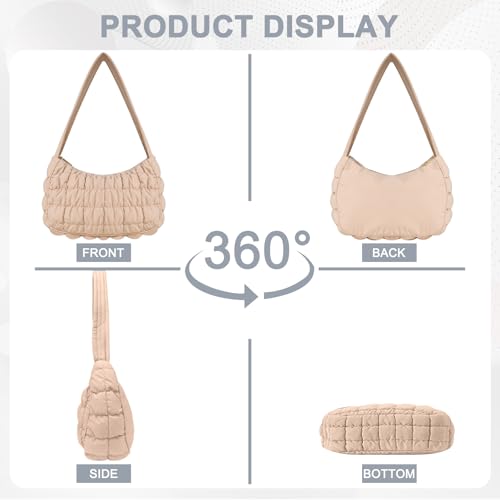 Image of Puffer Tote Bag, Small Tote Purse Lightweight for Everyday Hobo Handbag | quilted nylon, crescent puffy, soft & stylish, easy match, work /travel, roomy