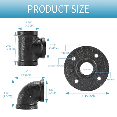 3/4"Black Pipe Fitting, Home Tzh 30 Pack 3/4" Black Floor Flange/Elbow/Tee Combo For Industrial Vintage Style, Flanges/Elbow/Tee With Threaded Hole For Diy Project/Furniture/Shelving(30, Black 3/4") #TOP1