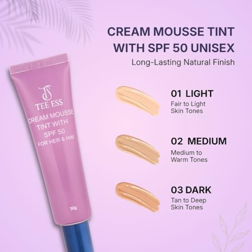 Image of TEE ESS Cream Mousse Unisex Face Tint SPF 50 | Enriched with Vitamin E & Hyaluronic Acid | Lightweight, Pore-Blurring, Non Greasy and Long-Lasting | Unisex Mousse Tint| Suitable for All Skin Types |30g (02 Medium)