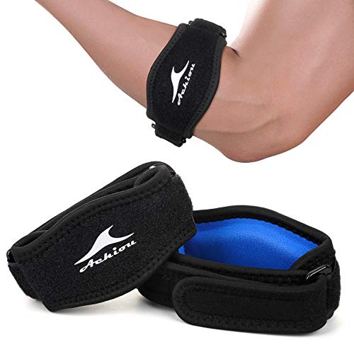 Achiou Tennis Elbow Brace 2 Pack, Compression Golfers Elbow Brace with 2 Pair of Straps for Both