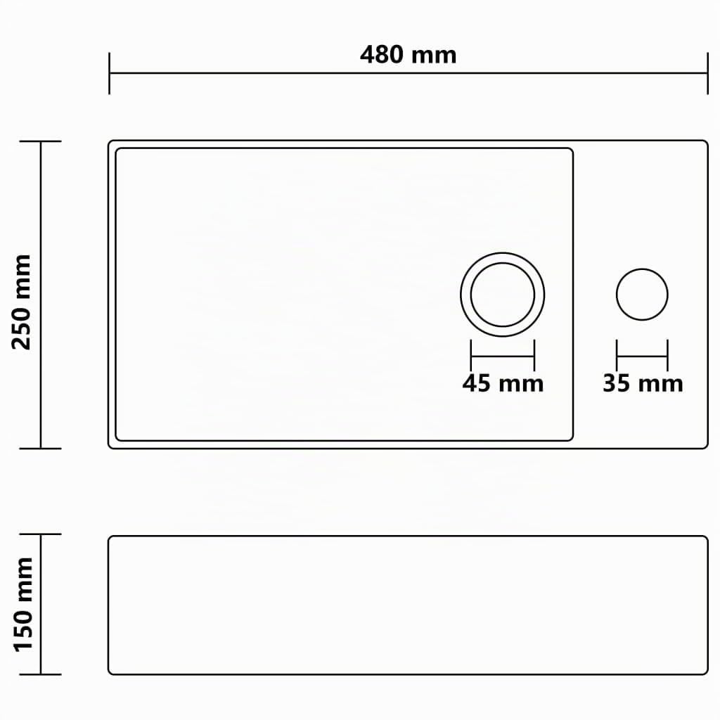 vidaXL Lavabo de Baño Antidesbordamiento de Manos Fregadero Tocador Piedra Recipiente Vasija Aseo Indoro Cocina Garaje Cerámica Negro Mate