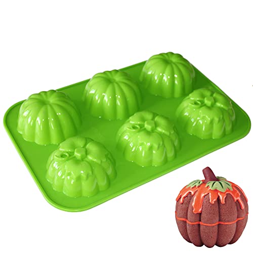 X-Haibei 3-D Pumpkin Cake Pan Chocolate Ice Cream Soap Silicone Mold Fall Halloween Decor 6-Cavity