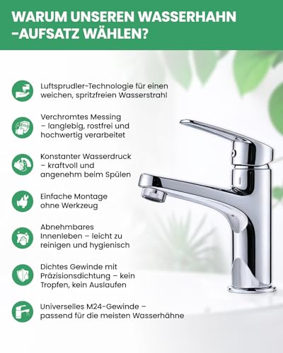 Honyear 10 Stück Strahlregler M24 - Wasserhahn sieb Einsatz, Mischdüse mit ABS-Filter inkl. Mischdüsenschlüssel,für Wasserhähne