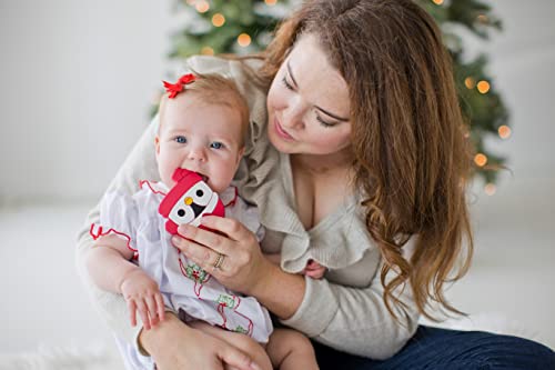 Image of Little Holly Penguin Teether, Holiday Baby Teether Toy, BPA Free Silicone Teething Toy, Babys First Christmas, Soothing Gums Infant Toy