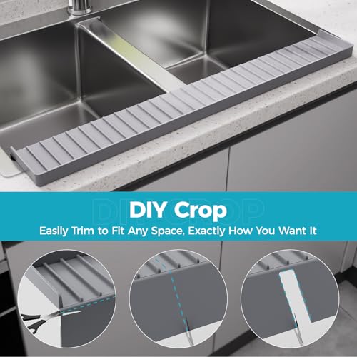 Image of Silicone Sink Edge Protector Mat - Sink Draining Mat, Edge Splash Guard & 20 inchx4 inch Multifunctional Sink Accessories with Suction Cup for Kitchen Bathroom Countertops, Granite Quartz Surfaces