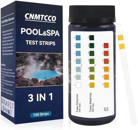 CNMTCCO 3-in-1 Pool Teststreifen für Spa, 150 Stäbchen Teststreifen Wassertest-Set，Genauer Tester für freies Chlor, Brom, Alkalinität, pH，Pool Zubehör