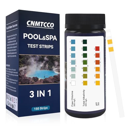 CNMTCCO Bandelettes de test 3 en 1 pour spas, kit de 150 bandelettes pour analyse d'eau, testeur précis pour chlore libre, brome, alcalinité, pH, accessoires de piscine