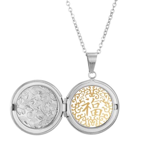 Collier médaillon ouvrant avec symbole chinois de richesse pour y insérer une photo