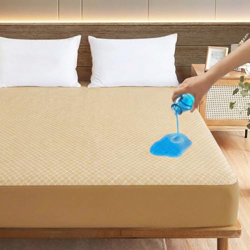 Image of Ayka 100% Waterproof Knitted Mattress Protector Queen Size Breathable Hypoallergenic Noiseless Ultra Soft Fitted Bed Protector 60x78 inch Mattress /Bed Cover (Super Queen 60 * 78 inch, Beige)