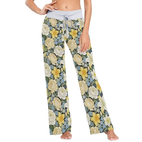 Pantalon de pyjama chaud en coton William Morris pour femme motif lys