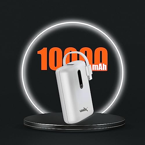 Image of UNIX UX-1515 10000mAh Power Bank | 35W PD Fast Charging | Compact Li-Polymer Battery with Digital Display & Built-in 4-in-1 Cables | Type-C, Lighting, USB-A Compatible for Android & iOS - White