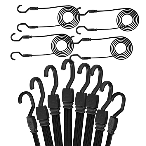 Houseables Bungee Cords with Hooks, Bungie Straps, 4 Pack, 48 Inch Long, Black, Flat, Premium Rubber, Bungy Chords, Cart Tie Down, Bungi Rope for Dolly, Upcart, Car Trunk, Camping, Luggage, Moving