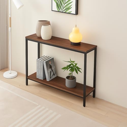 Image of Metal Frame 2-Tier Premium Entryway Table for Living Room, Hallway & Bedroom | Modern Narrow Sofa Console Table for Home & Office Decor | Sturdy & Stylish Accent Table (Classy Black)