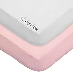 American Baby Company 2 Pack 100% Natural Cotton Fitted Crib Sheets 52 x 28 - Soft, Breathable, Hypoallergenic & Gentle Toddler Bed Sheets, Pink and White, Neutral for Boys & Girls