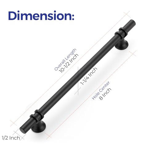 Image of Ravinte 25 Pack 10-1 /2 Inch Cabinet Pulls Kitchen Cupboard Handles with Round Base Matte Black Drawer Pulls Cabinet Handles 10-1 /2 inch Length,8 inch Hole Center