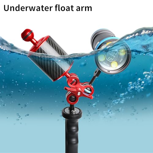 Image of Red 5 inch Carbon Fiber Underwater Float Arm (2-Pack) - Ultralight Dual 1 inch Ball Buoyancy System for Diving Tray Video Lights & Strobes