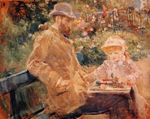 GFM Painting Reproducción al óleo pintada a mano de Eugene Manet and His Daughter at Bougival 1881, pintura al óleo de Berthe Morisot – 20 cm