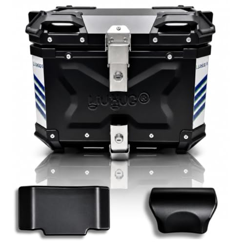 Image of LIU HJG Motorcycle Aluminum Top Case 45L Lockable Rear Luggage Storage Box with Universal Mounting Plate, Waterproof Adventure Touring Top Box, Black