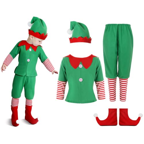 Disfraz completo de duende navideño para niños Geyoga miniatura 1