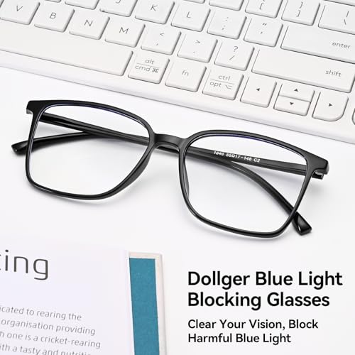 Dollger Blue Light Blocking Glasses Women Men Square Nerd Eyeglasses Frame Lightweight Computer Glasses Black